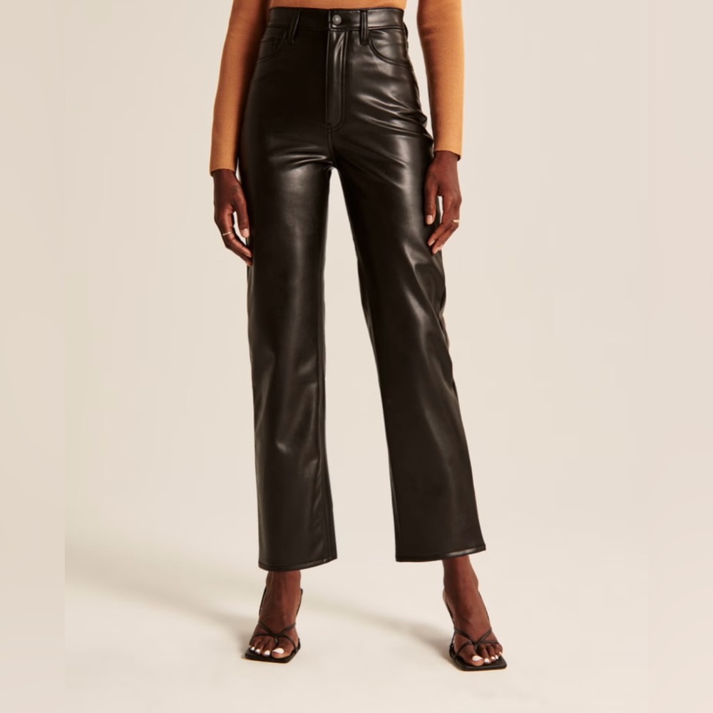 Abercrombie The Ankle Straight Ultra High Rise Vegan Leather Pants